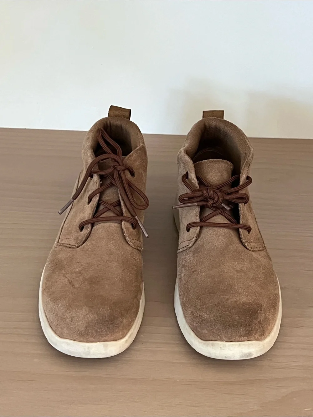 UGG Kids Brown Suede Lace-Up Casual Boots with White Sole